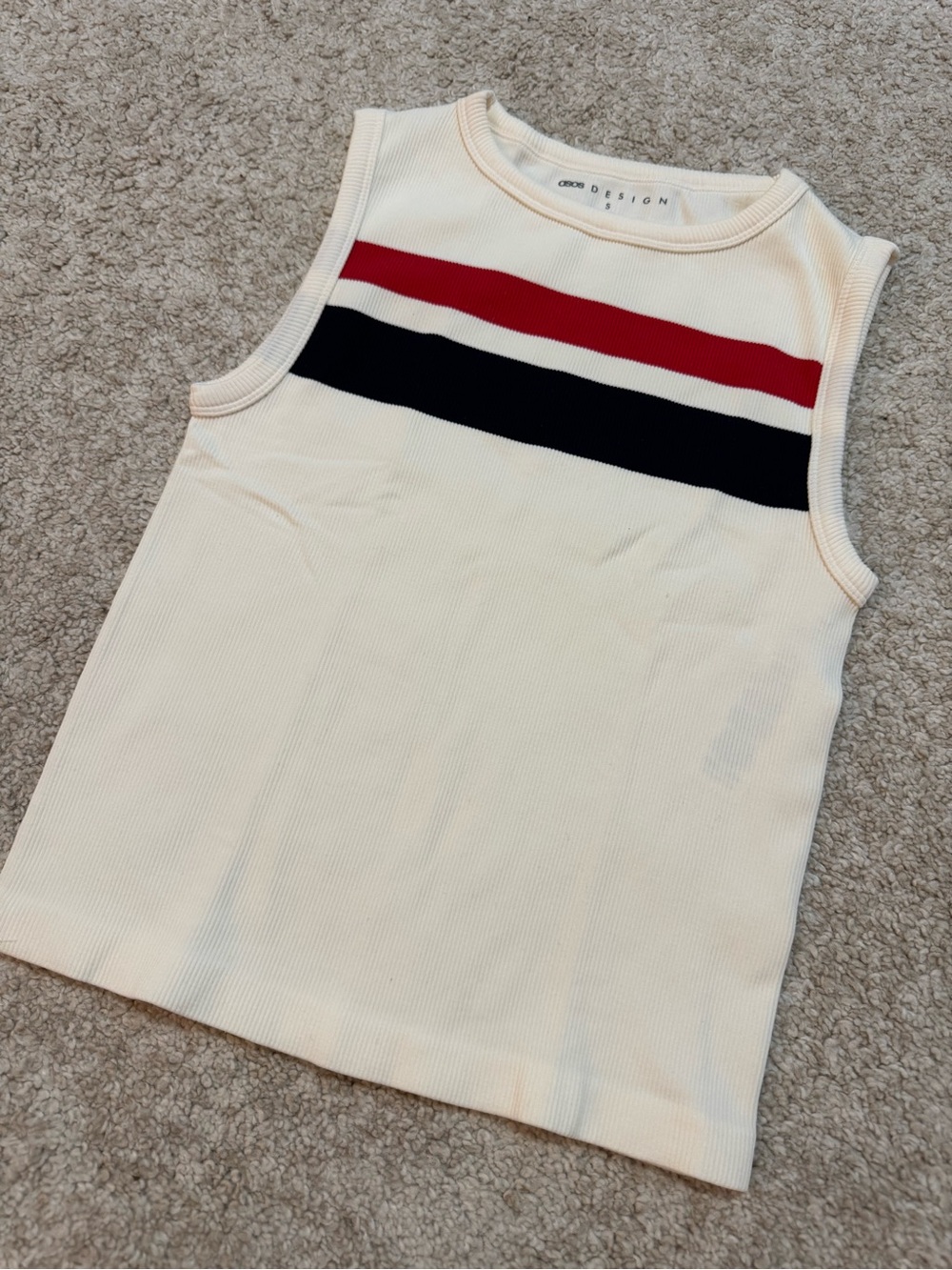 ASOS DESIGN Ribbed Sleeveless Knit Tank Top Cream Red Navy Stripe S